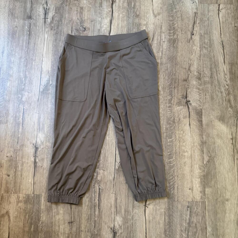 Lisa Rinna Collection Jogger Pants Womens Petite M Brown Ankle Zip Stretch